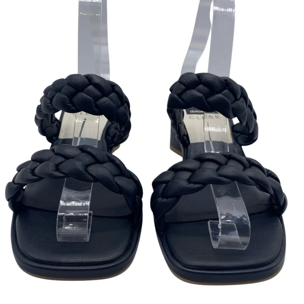 Dolce Vita Womens Shoes Ronin Sandals Sz 6 Black Vegan Leather Braided Heeled - Picture 4 of 12